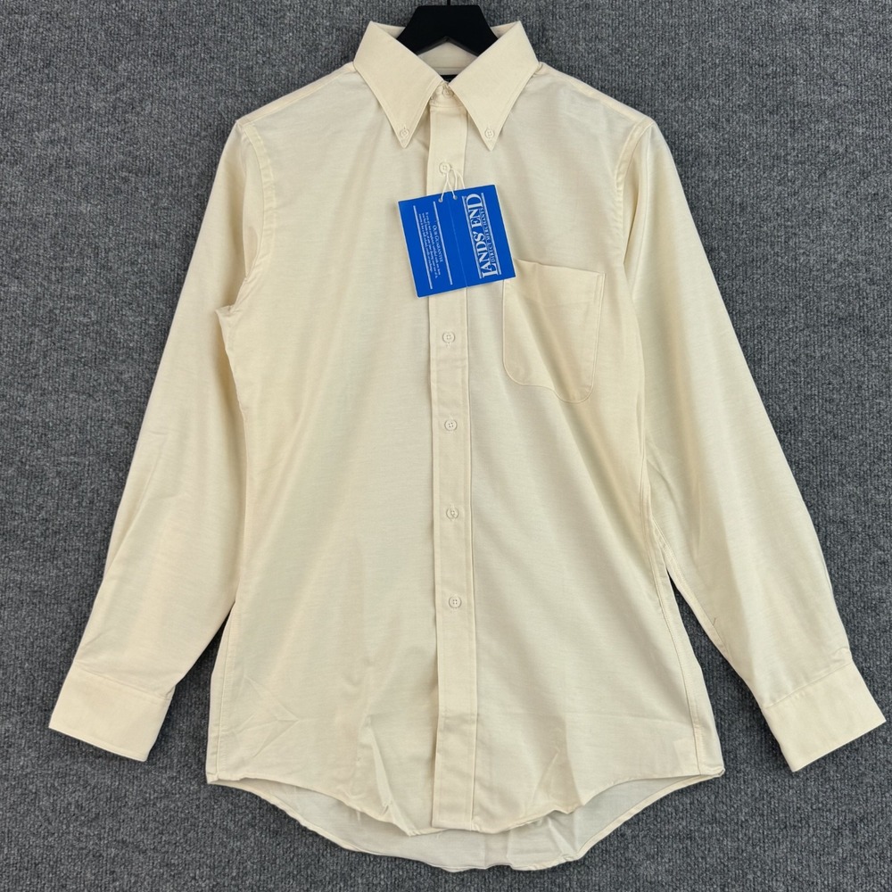 Vintage Lands' End Dress Shirt Mens 15/33 Cream Button Down Long Sleeve NWT